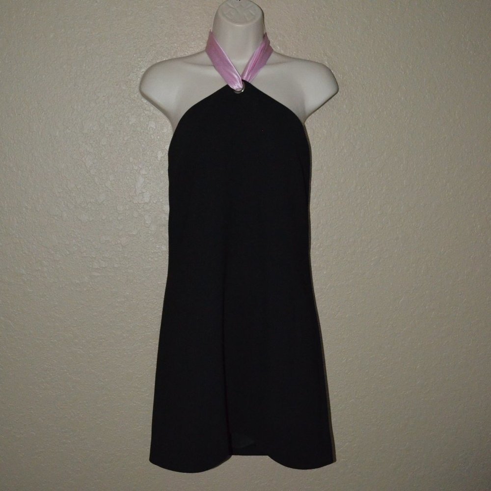 NWOT $795 Sz 40 4/6 S Barbara Bui Black Pink Halter Shift Dress